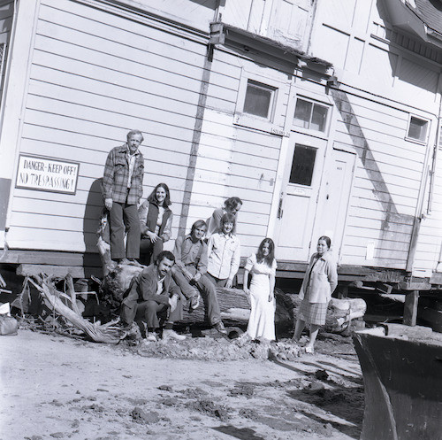 Viola Frey, Art Nelson and others in front of the Carriage House in 1973