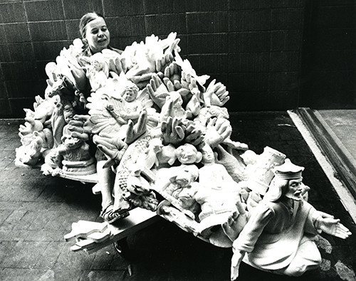 Viola Frey with her Soap Box Derby car, 1975