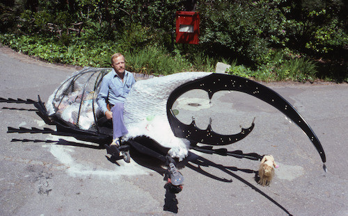 Art Nelson in his car for the Artists' Soap Box Derby, 1978