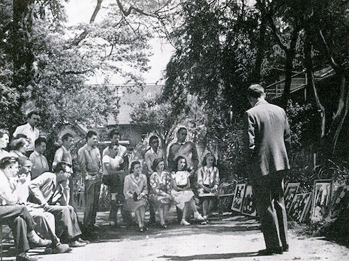 Students durning an outdoor painting critique, CCAC Oakland campus, 1948