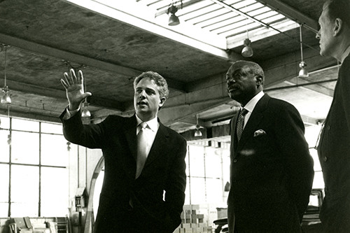 San Francisco Mayor Willie Brown with CCAC President Lorne Buchman tourning the new San Francisco campus, 1998