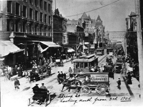 Spring Street looking north from 3rd [Los Angeles], 1902