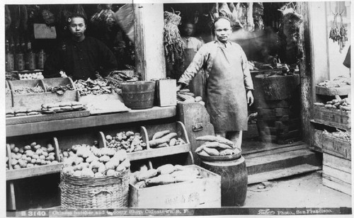 Chinese butcher and grocery shop, Chinatown, San Francisco