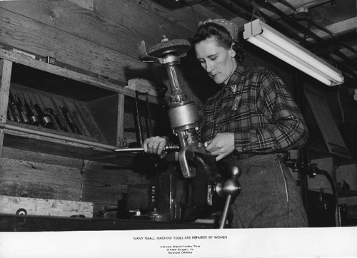 Many small machine tools are repaired by women [portrait of a Kaiser worker, ca. 1945]