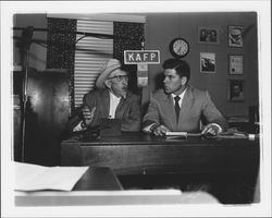 Bill Soberanes and guest on his radio program at KAFP, Petaluma, California, about 1956