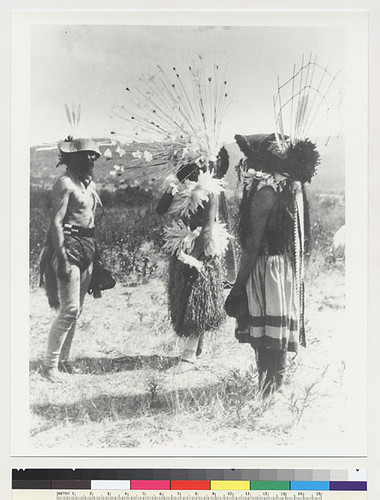 Left to right: head dancer, dancer with maple-fiber skirt and Sahte
