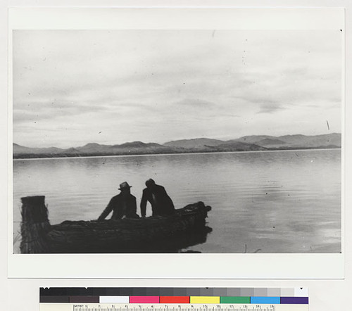 Tule balsa on Clear Lake with Henry Mauldin and Harry Holmes — Calisphere