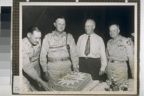 Field headquarters, 45th division welcomes Governor [Earl Warren] while on field tests