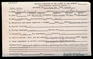 WPA household census employee document for Juliet Clark, Los Angeles