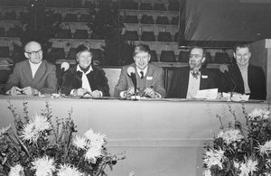 DMS congress Aarhus 1984. Panel from left: Finn Allan Ellerbek, Anne Marie Aagaard, Flemming Kr