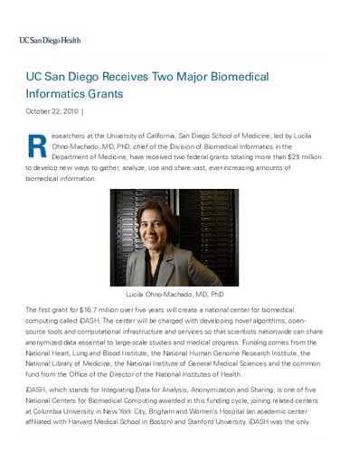 UC San Diego Receives Two Major Biomedical Informatics Grants
