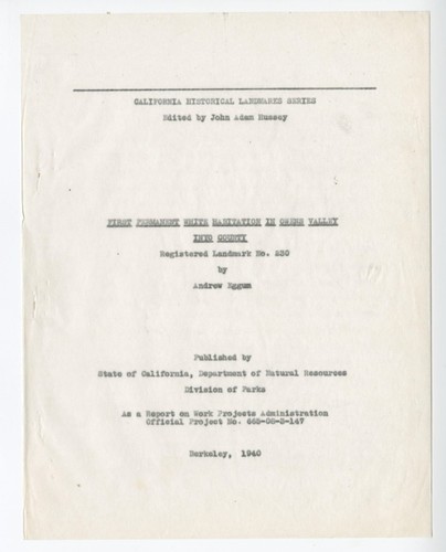 First Permanent White Habitation in Owens Valley, Inyo County - California Historical Landmark no. 230