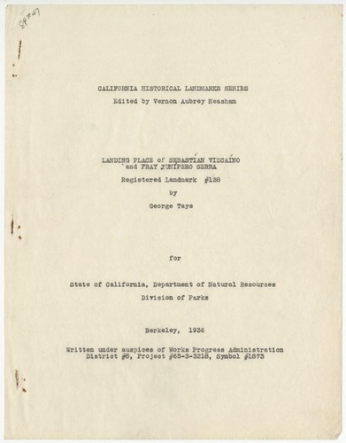 Landing Place of Sebastian Vizcaino and Fray Junipero Serra - California Historical Landmark no. 128