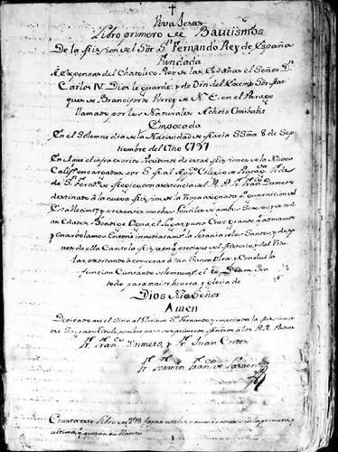 Baptism Registers, San Fernando Rey de Espana Mission, 1797