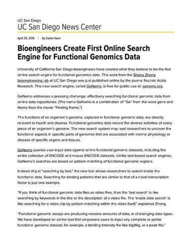 Bioengineers Create First Online Search Engine for Functional Genomics Data