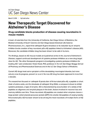 New Therapeutic Target Discovered for Alzheimer’s Disease