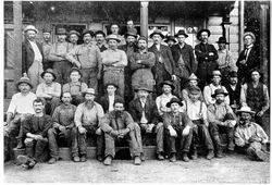 Crew of Guerne's Mill in front of the office, Guerneville