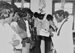 BNELC/Bangladesh Northern Evg. Lutheran Church, 1982. Confirmation church service at the Boy's