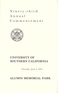 Commencement program, USC (93rd: 1976: Alumni Memorial Park)