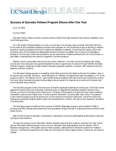 Success of Socrates Fellows Program Shows After One Year