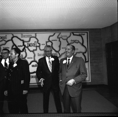 Herbert F. York, Gabriel Jackson, Elliott Cushman and Clayton Brace at Library dedication, UC San Diego