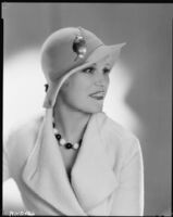 Peggy Hamilton modeling a felt hat, circa 1931-1932