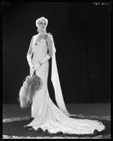 Peggy Hamilton modeling a Dolly Tree gown of chiffon velvet, 1931