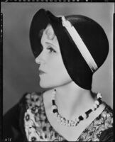 Peggy Hamilton modeling a straw hat, circa 1931