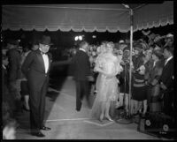 Peggy Hamilton conducting a radio broadcast at the Carthay Circle Theatre, Los Angeles, circa 1931-1933