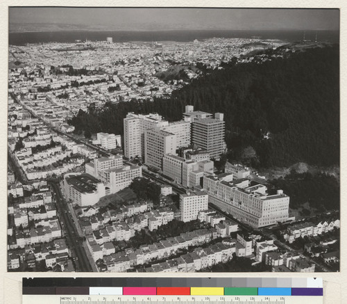 San Francisco campus. Medical Center at the edge of San Francisco's Sutro Forest as it appeared in 1966. Tall buildings in center are Moffitt Hospital, Medical Sciences Building and Health Sciences and Instructional Research Buildings