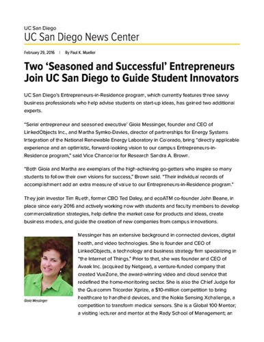 Two ‘Seasoned and Successful’ Entrepreneurs Join UC San Diego to Guide Student Innovators