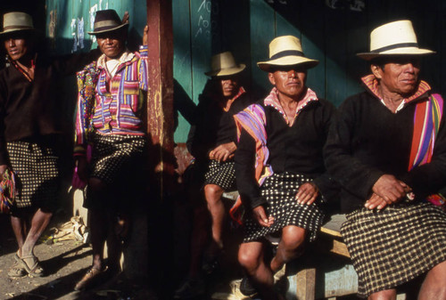 Mayan men on election day, Nahualá, 1982