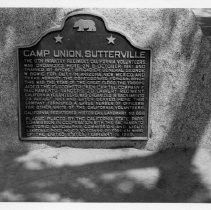 View of the plaque for Camp Union Sutterville, a regiment of infantry volunteers who served during the Civil War from Sacramento, California State Landmark #666 Sacramento County