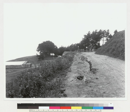 Landslide in track of fault, turn in road, near Mussel Rock