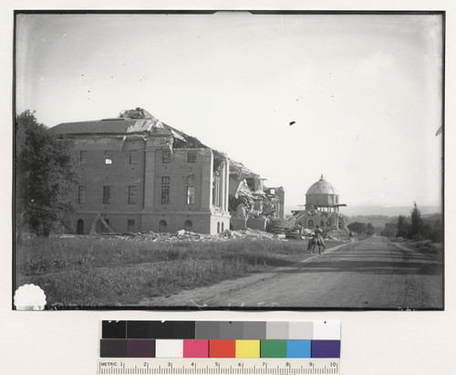 The wrecked new gymnasium and new library at Stanford