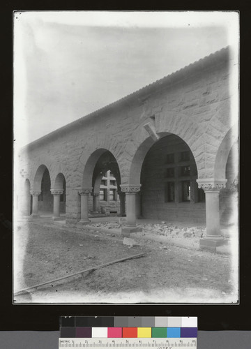 [View of damage to Memorial Arch at Stanford University.]