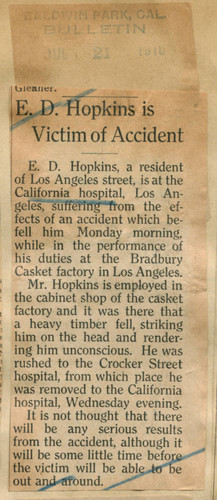 E. D. Hopkins is victim of accident