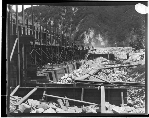 A construction crew working on the construction of Santa Ana River #1 Hydro Plant