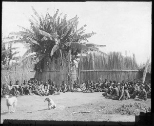 Africans attending an outdoor service in Lukanda, a Senanga annex