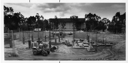 Foundation of Loker Student Union Building during construction