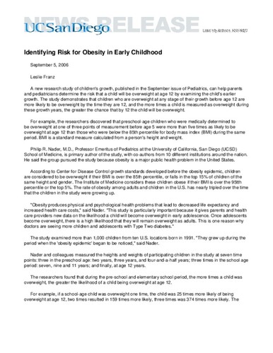 Identifying Risk for Obesity in Early Childhood