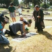 Tule Lake Linkville Cemetery Project 1989: Three Religious Figures and Film Crew