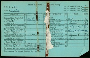 WPA block face card for household census (block 2282) in Los Angeles County