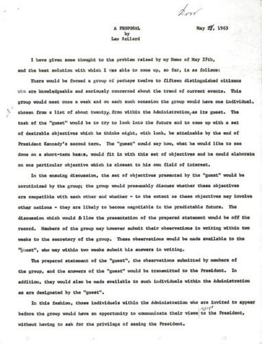 Proposal. A group to meet with members of the Kennedy Administration