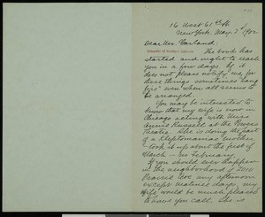 Frederick Samuel Dellenbaugh, letter, 1902-05-02, to Hamlin Garland