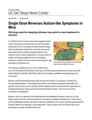 Single Dose Reverses Autism-like Symptoms in Mice