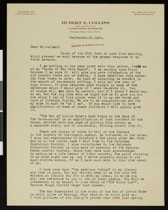Hubert E. Collins, letter, 1924-09-22, to Hamlin Garland