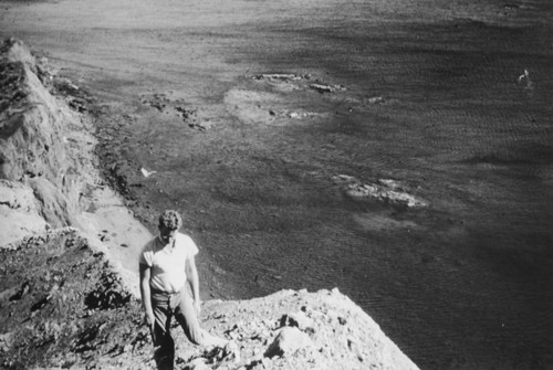 [Man with rock hammer on] Carmen Is. East side South of the settlement Gulf of California
