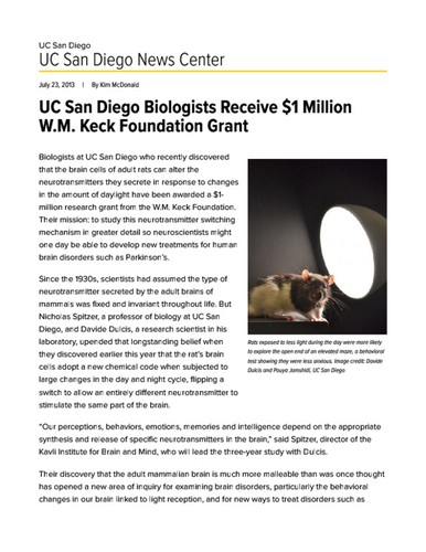 UC San Diego Biologists Receive $1 Million W.M. Keck Foundation Grant