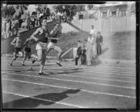Dave Foore and Dick Wehner, USC track athletes, at an Olympic Club track meet, Los Angeles, 1932